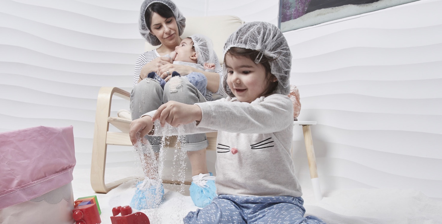 Mother and child in salt room